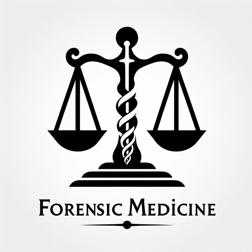 Emblema grafico personale della Medicina Legale con bilancia della giustizia e bastone di Esculapio